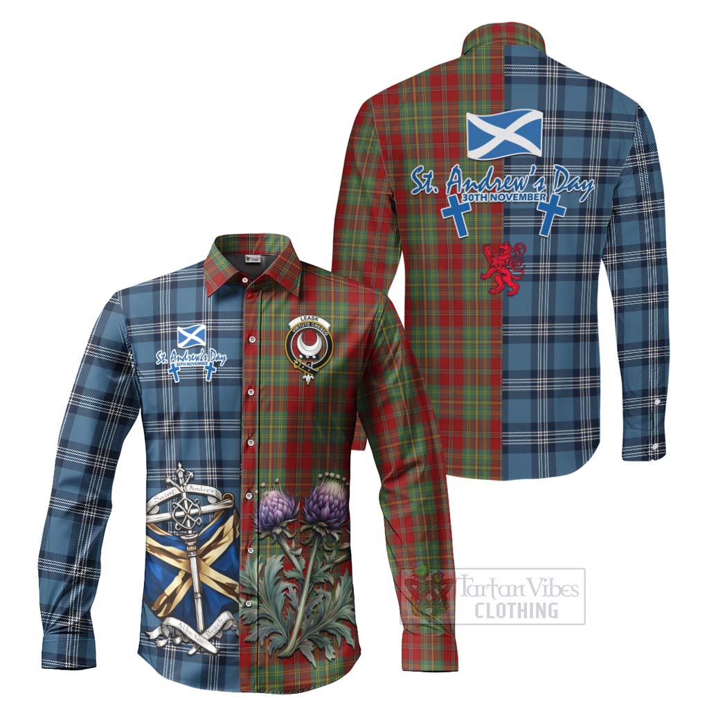 Tartan Vibes Clothing Leask Tartan Long Sleeve Button Shirt Happy St. Andrew's Day Half Tartan Style