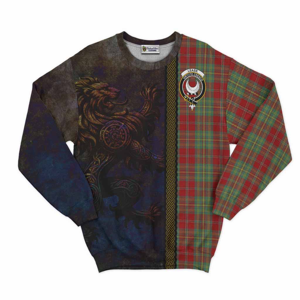 Tartan Vibes Clothing Leask Tartan Family Crest Sweatshirt Alba Gu Brath Be Brave Lion Ancient Style