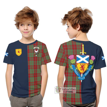 Tartan Vibes Clothing Leask Tartan Kid T-Shirt with Scottish Lion Royal Arm Half Style