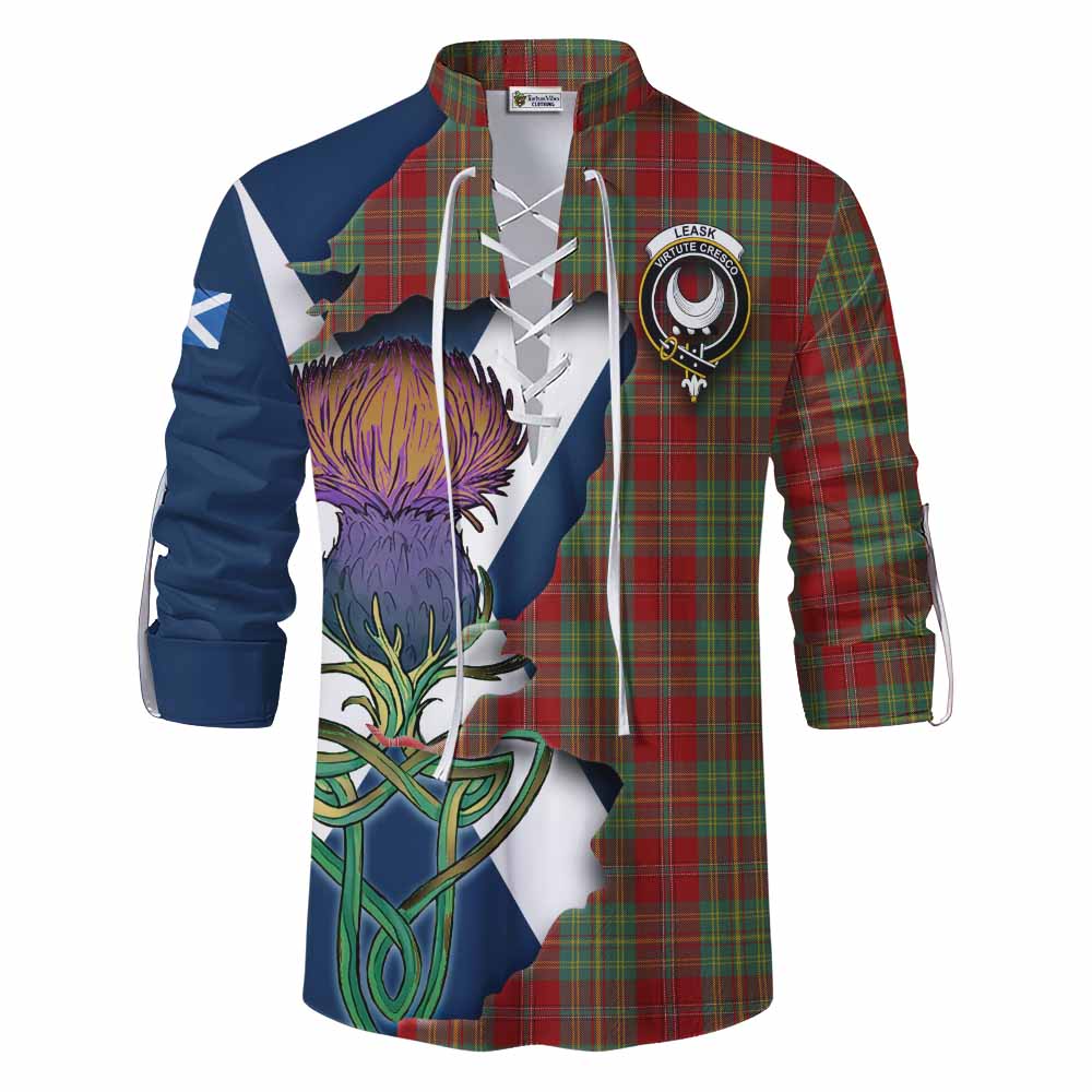 Tartan Vibes Clothing Leask Tartan Family Crest Ghillie Kilt Shirt Scottish Thistle Celtic Inspired