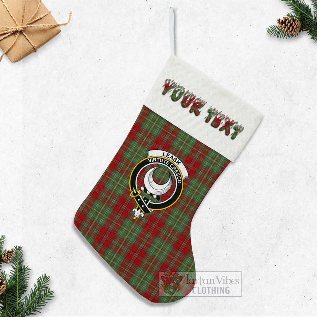 Tartan Vibes Clothing Leask Tartan Family Crest Christmas Stocking with Personalized Text