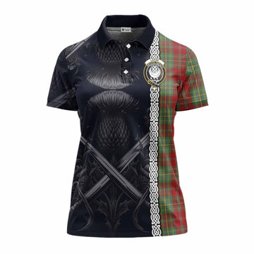 Leask Tartan Women's Polo Shirt with Family Crest Cross Sword Thistle Celtic Vibes