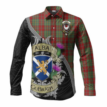 Leask Tartan Family Crest Long Sleeve Button Shirt Lion Rampant Royal Thistle Shield Celtic Inspired