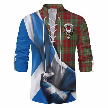 Tartan Vibes Clothing Leask Tartan Ghillie Kilt Shirt with Family Crest Scotland Patriotic Style