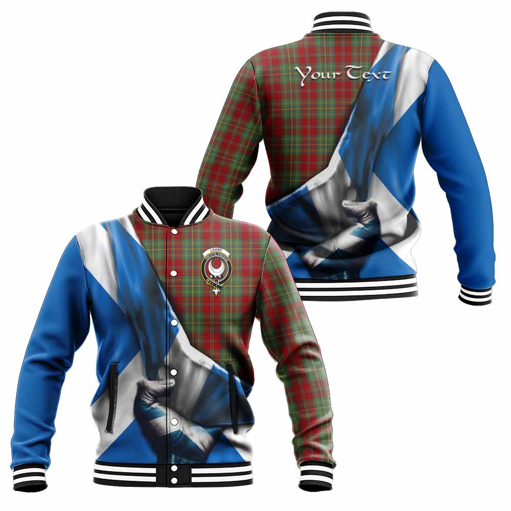 Tartan Vibes Clothing Leask Tartan Baseball Jacket with Family Crest Scotland Patriotic Style