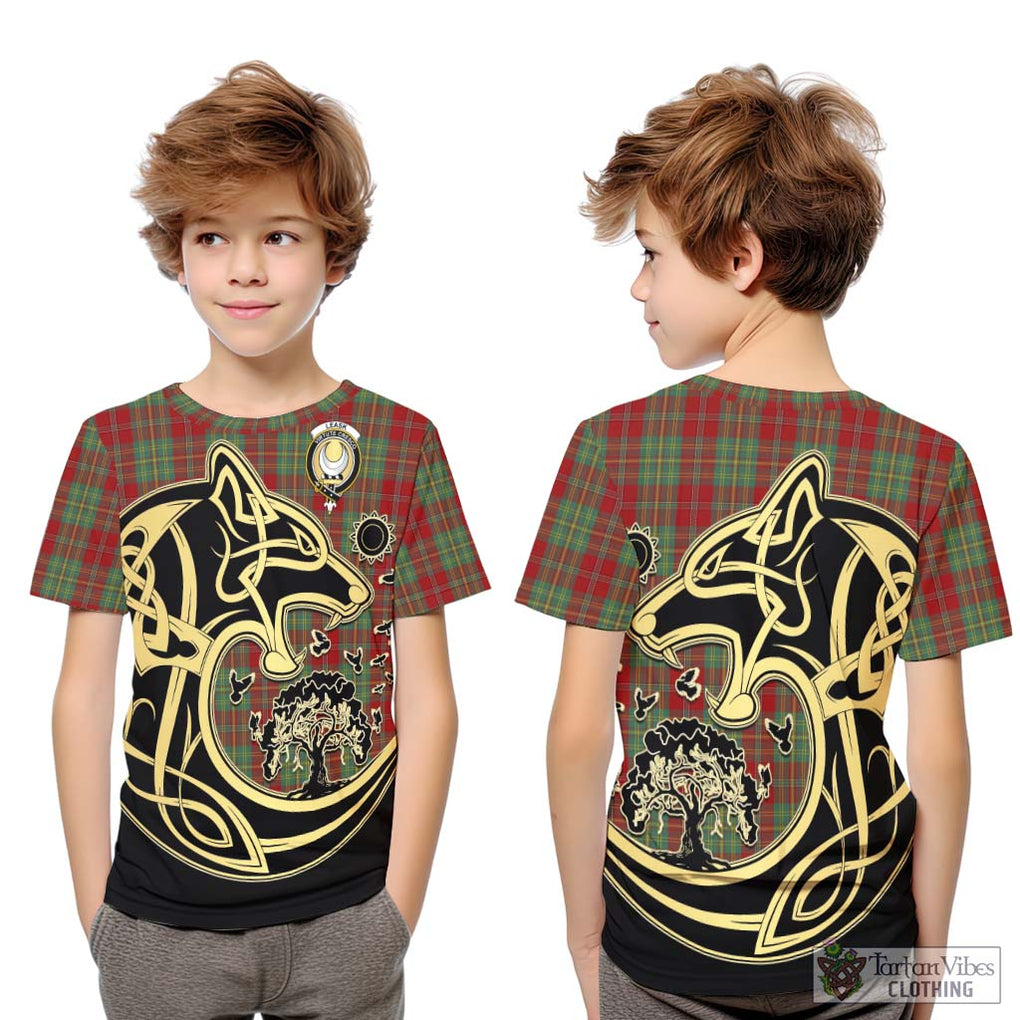 Leask Tartan Kid T-Shirt with Family Crest Celtic Wolf Style Youth XL Size14 - Tartan Vibes Clothing