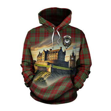 Leask Tartan Family Crest Cotton Hoodie with Scottish Ancient Castle Style
