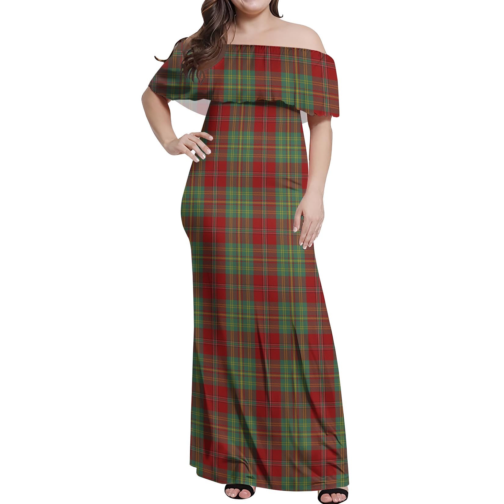 Leask Tartan Off Shoulder Long Dress Women's Dress - Tartanvibesclothing