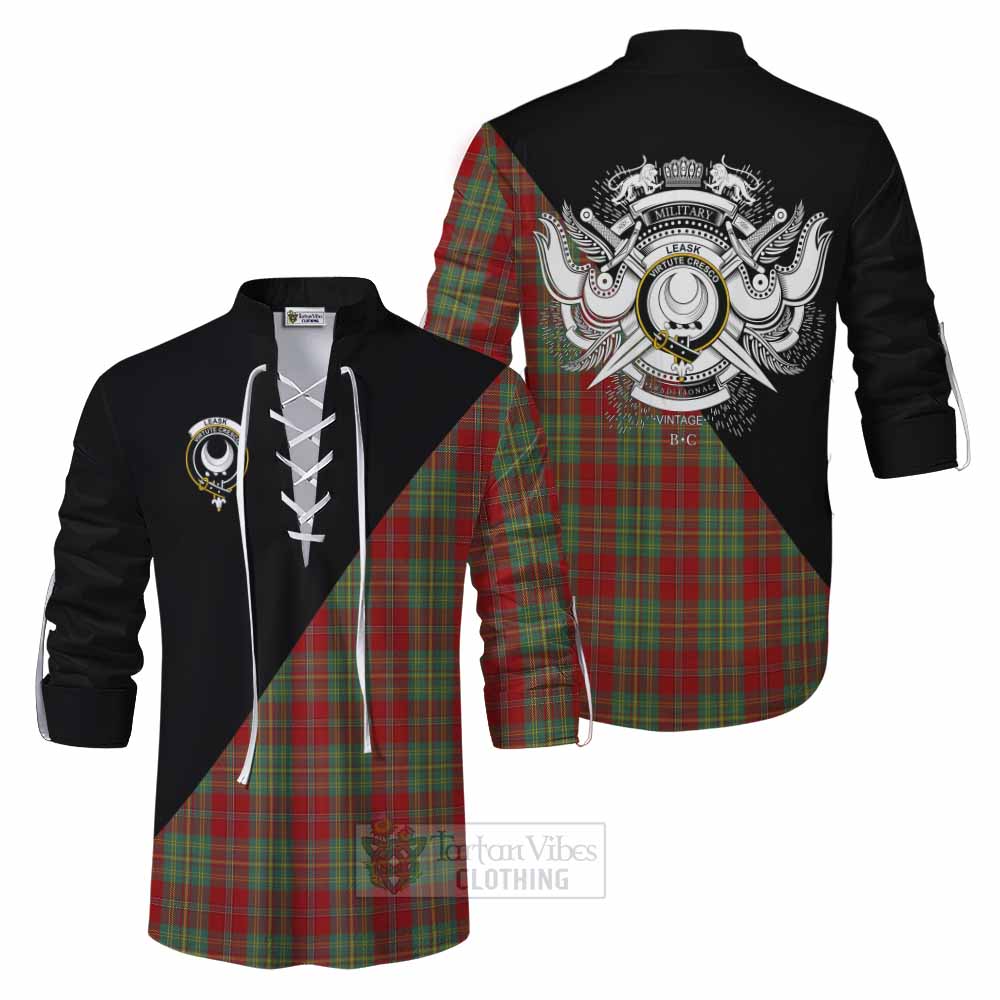 Tartan Vibes Clothing Leask Tartan Ghillie Kilt Shirt with Family Crest and Military Logo Style