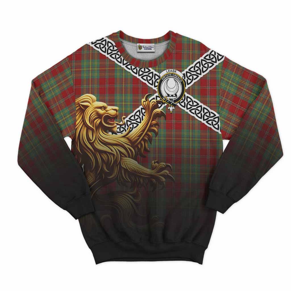 Tartan Vibes Clothing Leask Crest Tartan Sweatshirt with Golden Lion Emblem Celtic Style