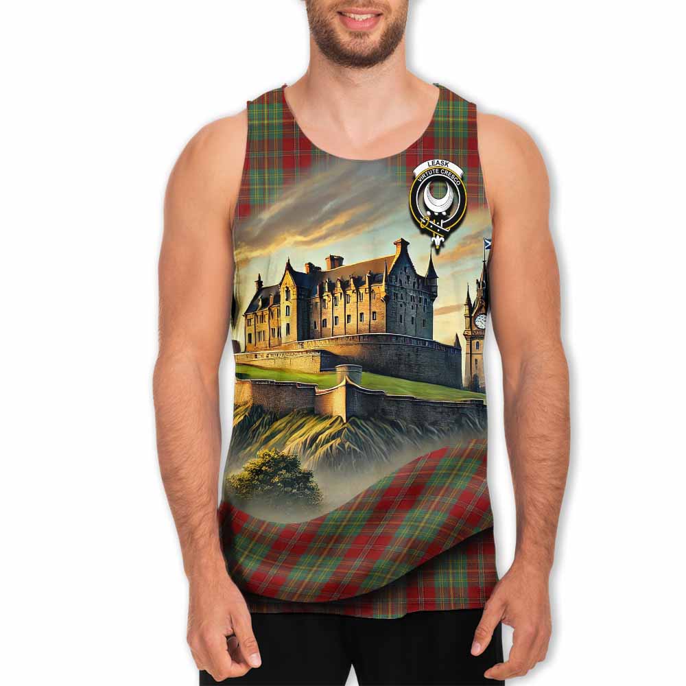 Tartan Vibes Clothing Leask Tartan Family Crest Men's Tank Top with Scottish Ancient Castle Style