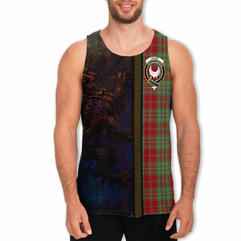 Tartan Vibes Clothing Leask Tartan Family Crest Men's Tank Top Alba Gu Brath Be Brave Lion Ancient Style