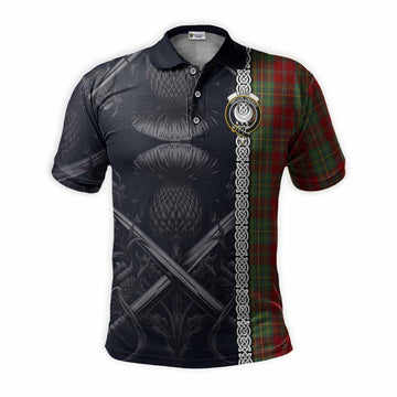 Leask Tartan Polo Shirt with Family Crest Cross Sword Thistle Celtic Vibes
