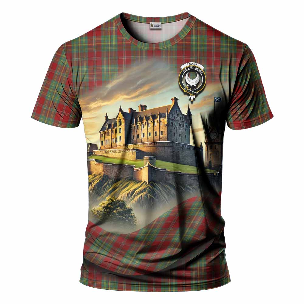 Tartan Vibes Clothing Leask Tartan Family Crest T-Shirt with Scottish Ancient Castle Stype