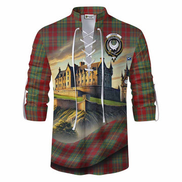 Tartan Vibes Clothing Leask Tartan Family Crest Ghillie Kilt Shirt with Scottish Ancient Castle Style