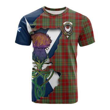 Leask Tartan Family Crest Cotton T-shirt Scottish Thistle Celtic Inspired