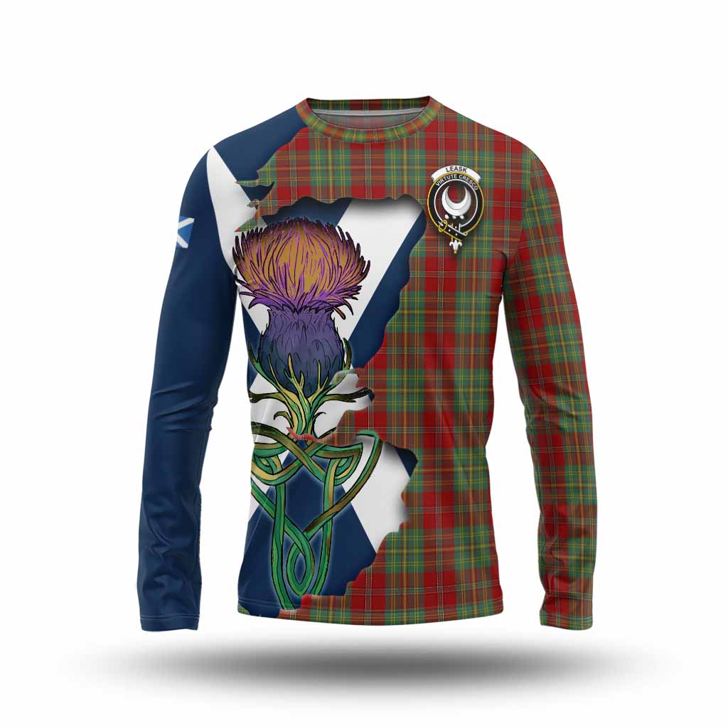 Leask Tartan Family Crest Long Sleeve T-Shirt Scottish Thistle Celtic Inspired Unisex - Tartan Vibes Clothing