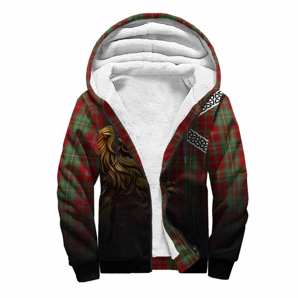 Tartan Vibes Clothing Leask Crest Tartan Sherpa Hoodie with Golden Lion Emblem Celtic Style