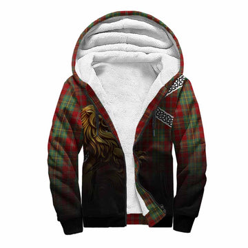 Leask Crest Tartan Sherpa Hoodie with Golden Lion Emblem Celtic Style