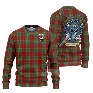 Tartan Vibes Clothing Leask Tartan Knitted Sweater with Family Crest Celtic Skull Style