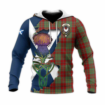 Leask Tartan Family Crest Knitted Hoodie Scottish Thistle Celtic Inspired