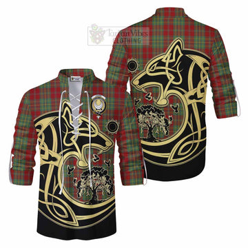 Tartan Vibes Clothing Leask Tartan Ghillie Kilt Shirt with Family Crest Celtic Wolf Style