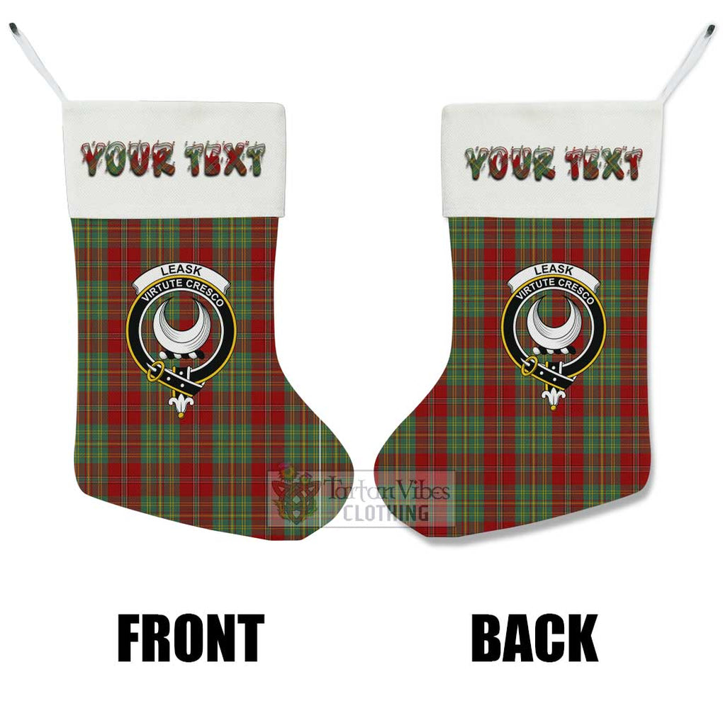 Tartan Vibes Clothing Leask Tartan Family Crest Christmas Stocking with Personalized Text