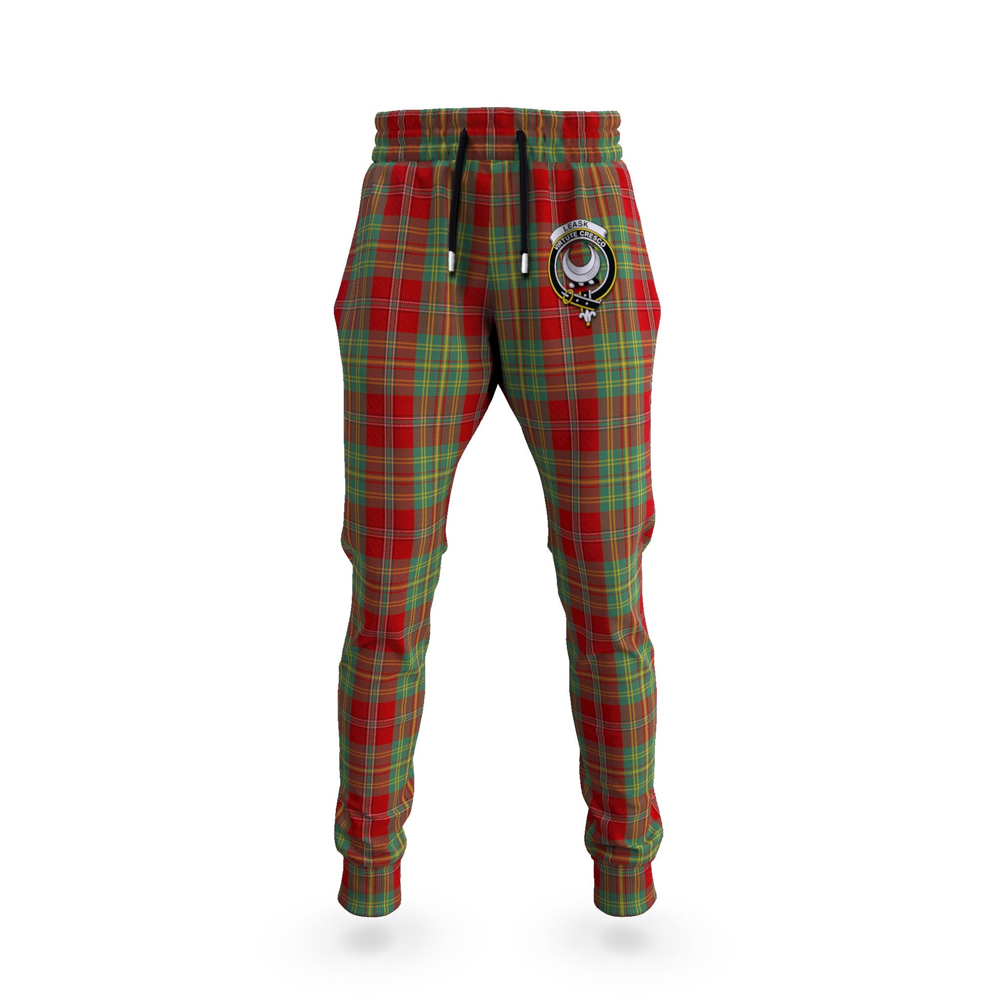 Leask Tartan Joggers Pants with Family Crest 5XL - Tartan Vibes Clothing