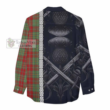Leask Tartan Women's Casual Shirt with Family Crest Cross Sword Thistle Celtic Vibes