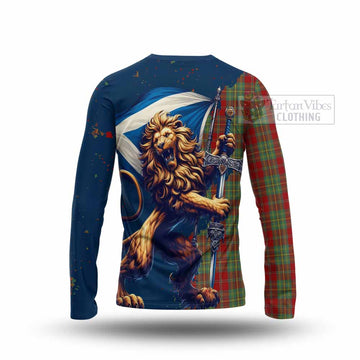 Leask Tartan Family Crest Long Sleeve T-Shirt with Scottish Majestic Lion