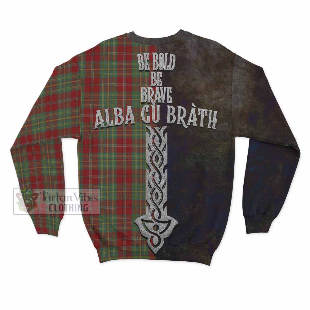 Tartan Vibes Clothing Leask Tartan Family Crest Sweatshirt Alba Gu Brath Be Brave Lion Ancient Style