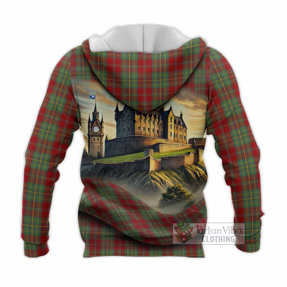 Tartan Vibes Clothing Leask Tartan Family Crest Knitted Hoodie with Scottish Ancient Castle Style