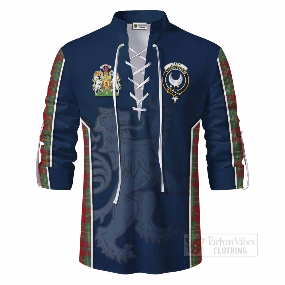 Tartan Vibes Clothing Leask Tartan Ghillie Kilt Shirt with Family Crest and Lion Rampant Vibes Sport Style