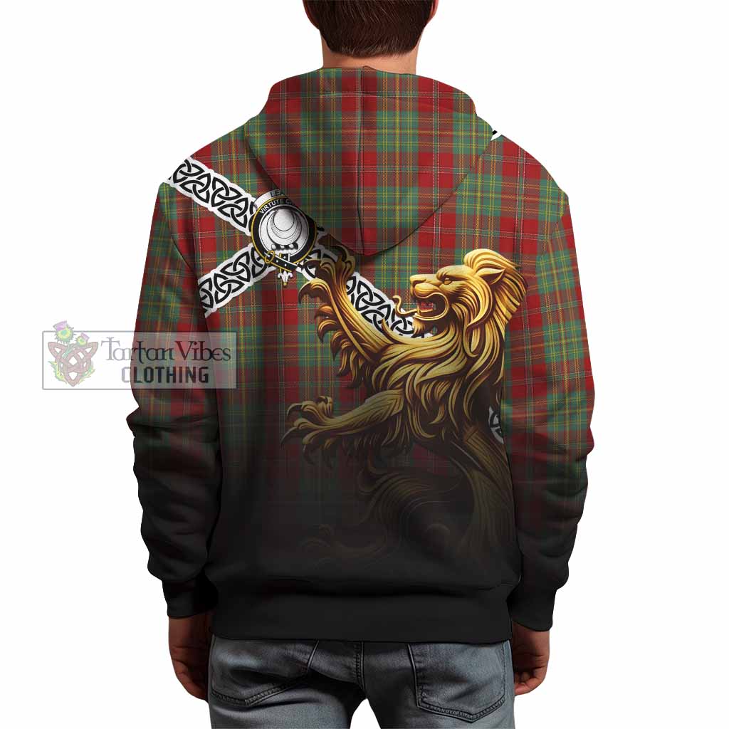Tartan Vibes Clothing Leask Crest Tartan Hoodie with Golden Lion Emblem Celtic Style