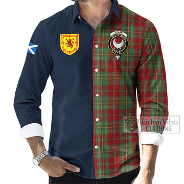 Tartan Vibes Clothing Leask Tartan Long Sleeve Button Shirt with Scottish Lion Royal Arm Half Style