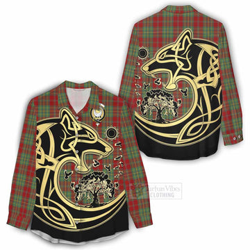 Tartan Vibes Clothing Leask Tartan Women's Casual Shirt with Family Crest Celtic Wolf Style