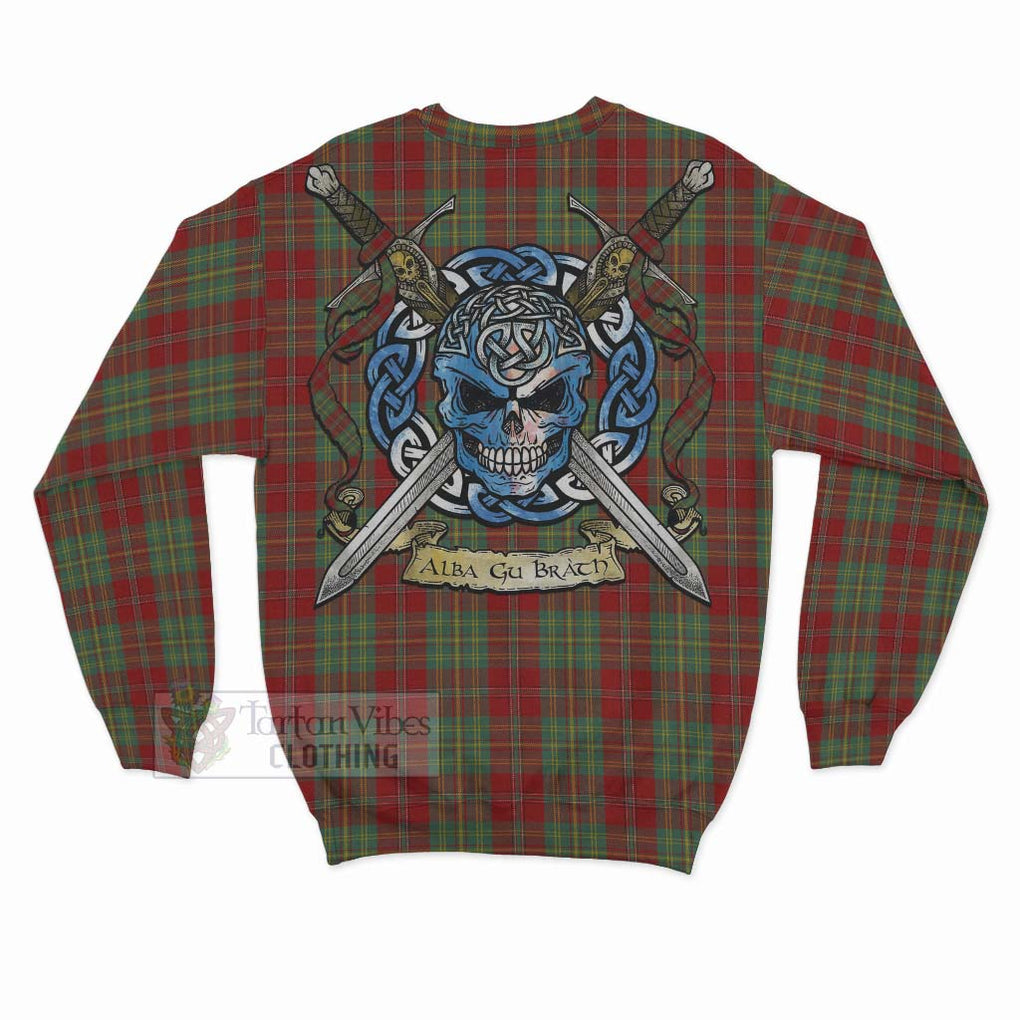 Tartan Vibes Clothing Leask Tartan Sweatshirt with Family Crest Celtic Skull Style