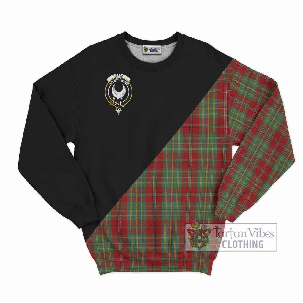 Leask Tartan Sweatshirt with Family Crest and Military Logo Style - Tartanvibesclothing Shop