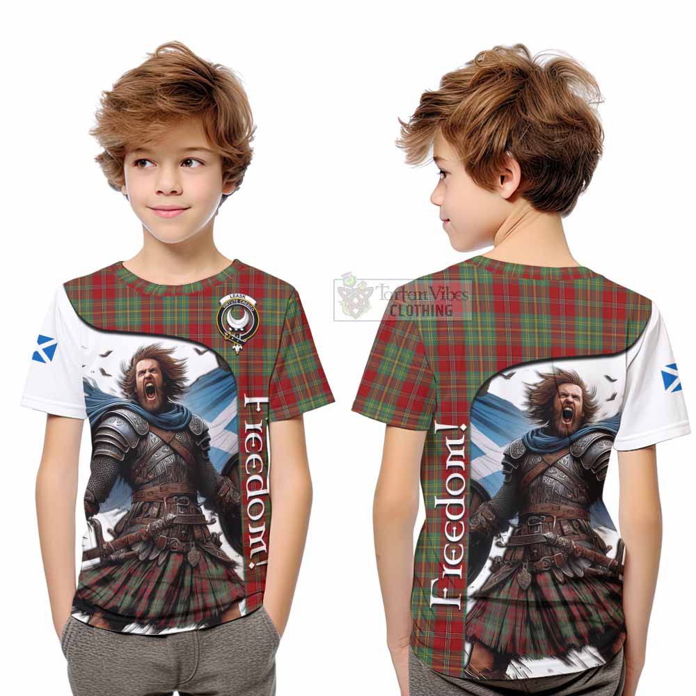 Tartan Vibes Clothing Leask Crest Tartan Kid T-Shirt Inspired by the Freedom of Scottish Warrior