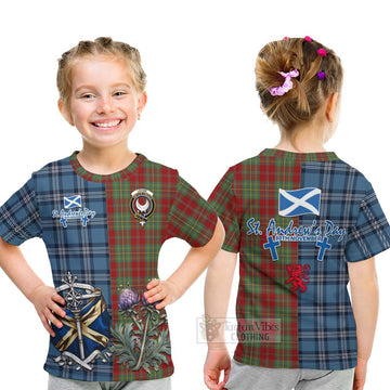 Tartan Vibes Clothing Leask Tartan Kid T-Shirt Happy St. Andrew's Day Half Tartan Style