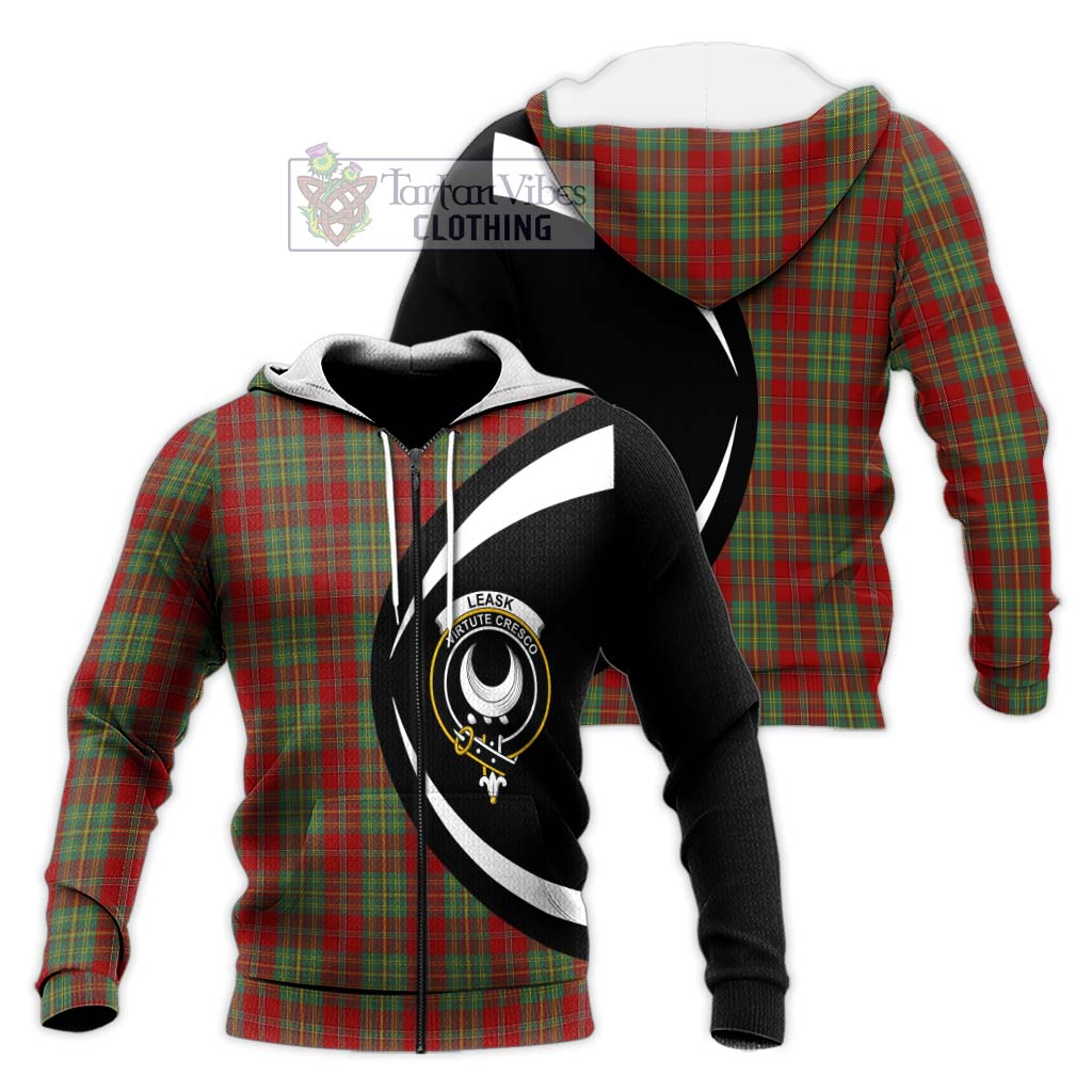 Leask Tartan Knitted Hoodie with Family Crest Circle Style Unisex Knitted Zip Hoodie - Tartan Vibes Clothing
