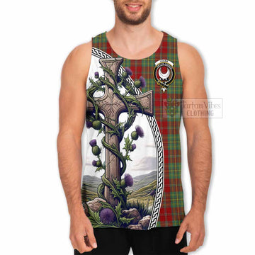 Tartan Vibes Clothing Leask Tartan Men's Tank Top with Family Crest and St. Andrew's Cross Accented by Thistle Vines