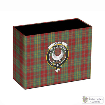 Leask Tartan Pen Holder with Family Crest