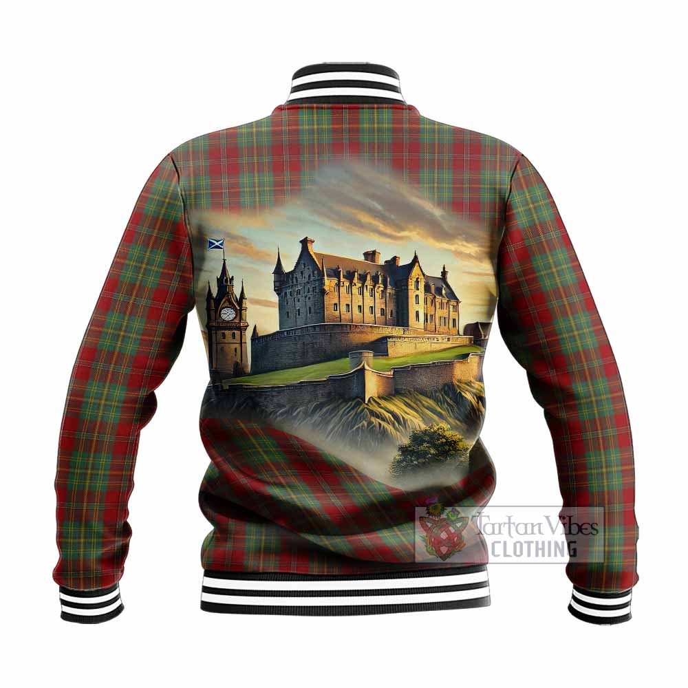 Tartan Vibes Clothing Leask Tartan Family Crest Baseball Jacket with Scottish Ancient Castle Style