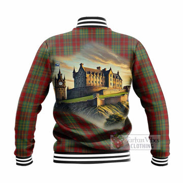 Leask Tartan Family Crest Baseball Jacket with Scottish Ancient Castle Style