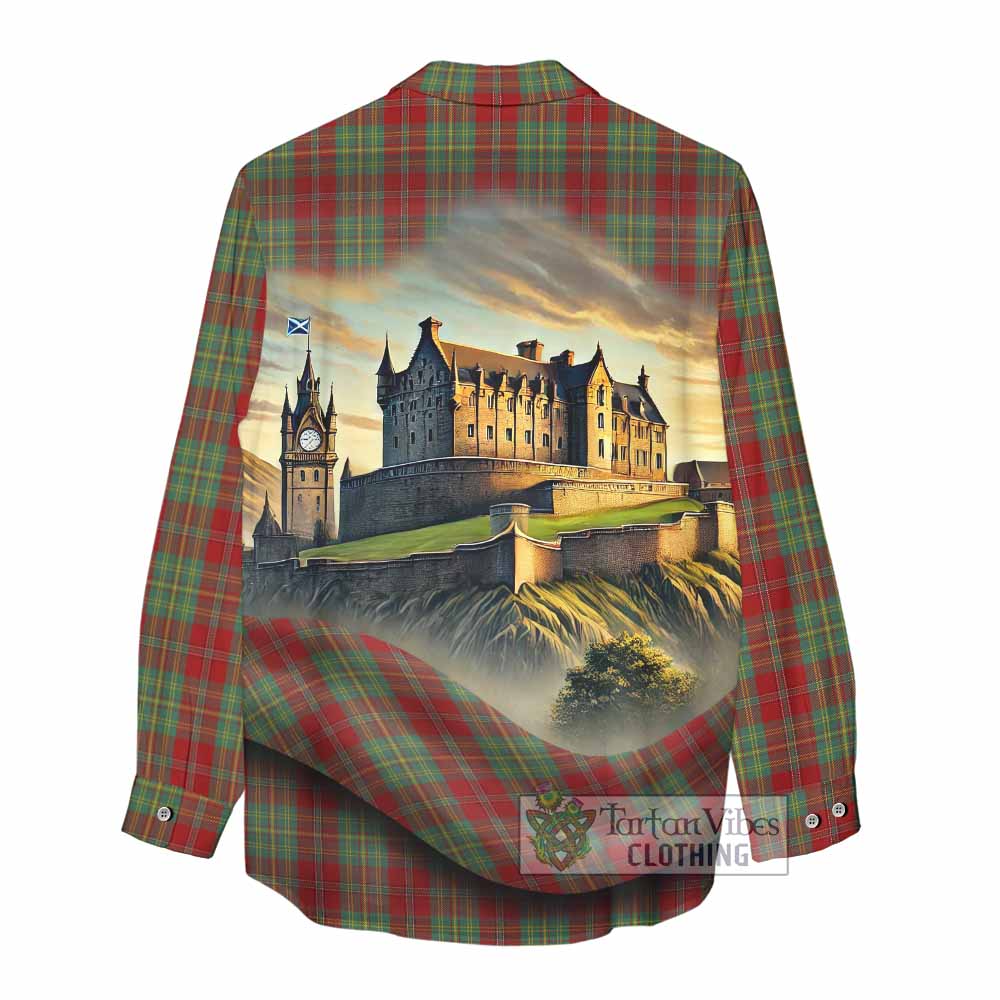 Tartan Vibes Clothing Leask Tartan Family Crest Women's Casual Shirt with Scottish Ancient Castle Style