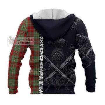 Leask Tartan Knitted Hoodie with Family Crest Cross Sword Thistle Celtic Vibes