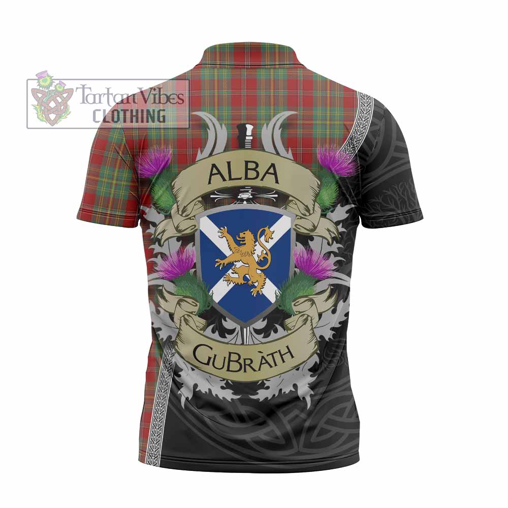 Tartan Vibes Clothing Leask Tartan Family Crest Zipper Polo Shirt Lion Rampant Royal Thistle Shield Celtic Inspired