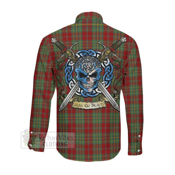 Tartan Vibes Clothing Leask Tartan Long Sleeve Button Shirt with Family Crest Celtic Skull Style