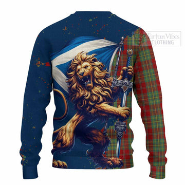 Tartan Vibes Clothing Leask Tartan Family Crest Knitted Sweater with Scottish Majestic Lion